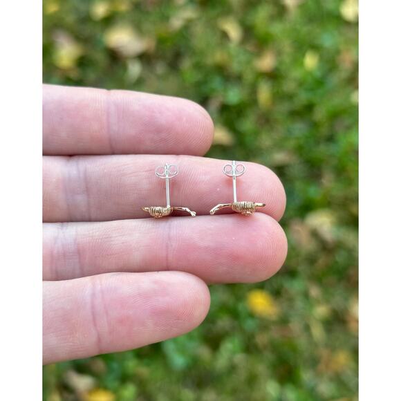 Bronze Small Snail Post Earrings, Bronze Tiny Snail Post Earrings - Picture 4 of 5